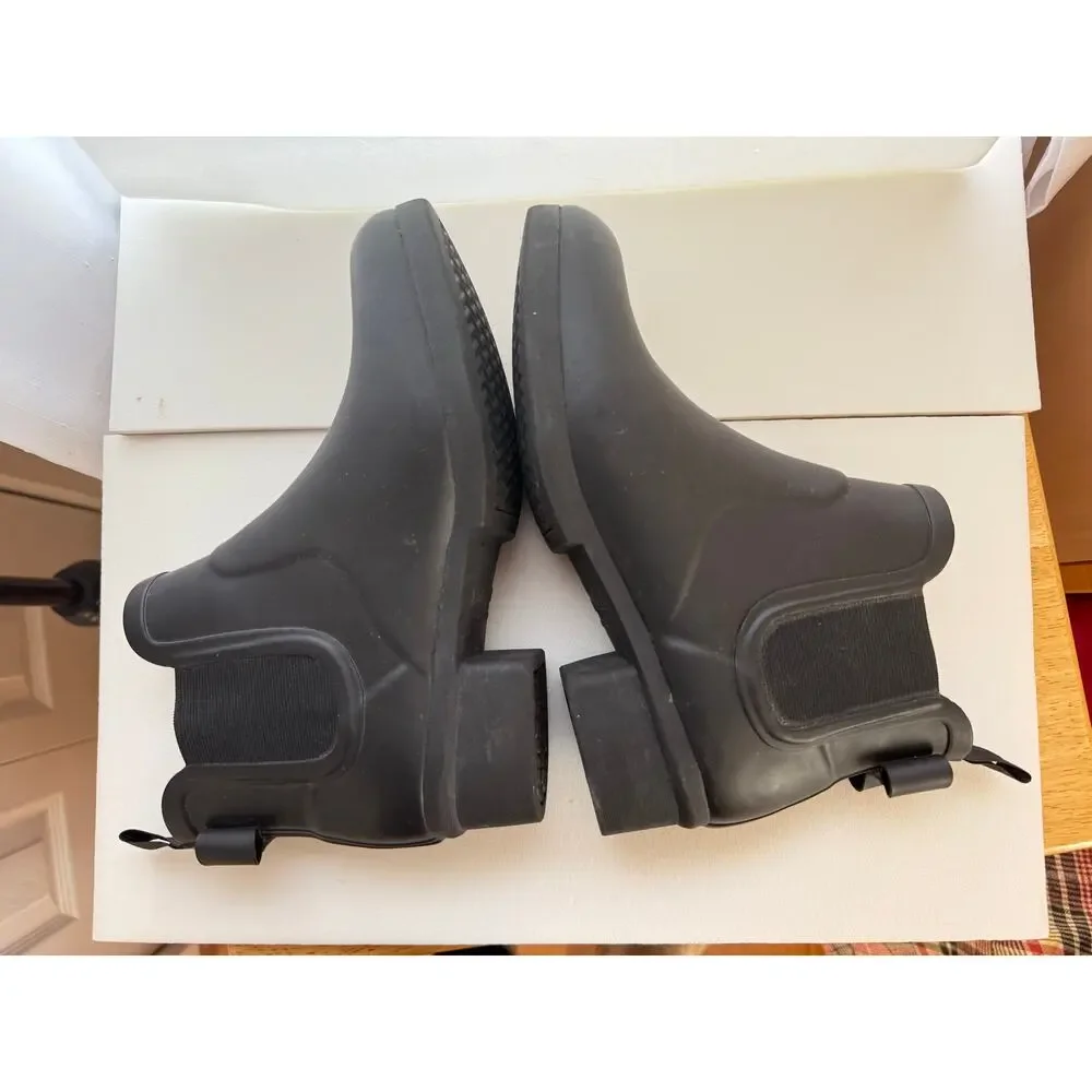 Kate Spade Rain Boot Ankle Chelsea Black Low Block Heel Pull On 6